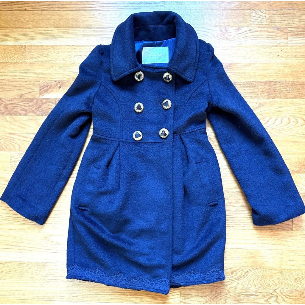 Liz Lisa J-Fashion Gyaru Kawaii EGL Dollcore Dark Blue Wool Blend Coat 0 XS