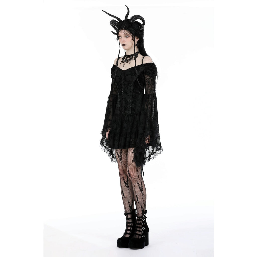 Dark In Love Gothic Victorian Dark Fairycore Black Rose Fairy Lace Mini Dress S