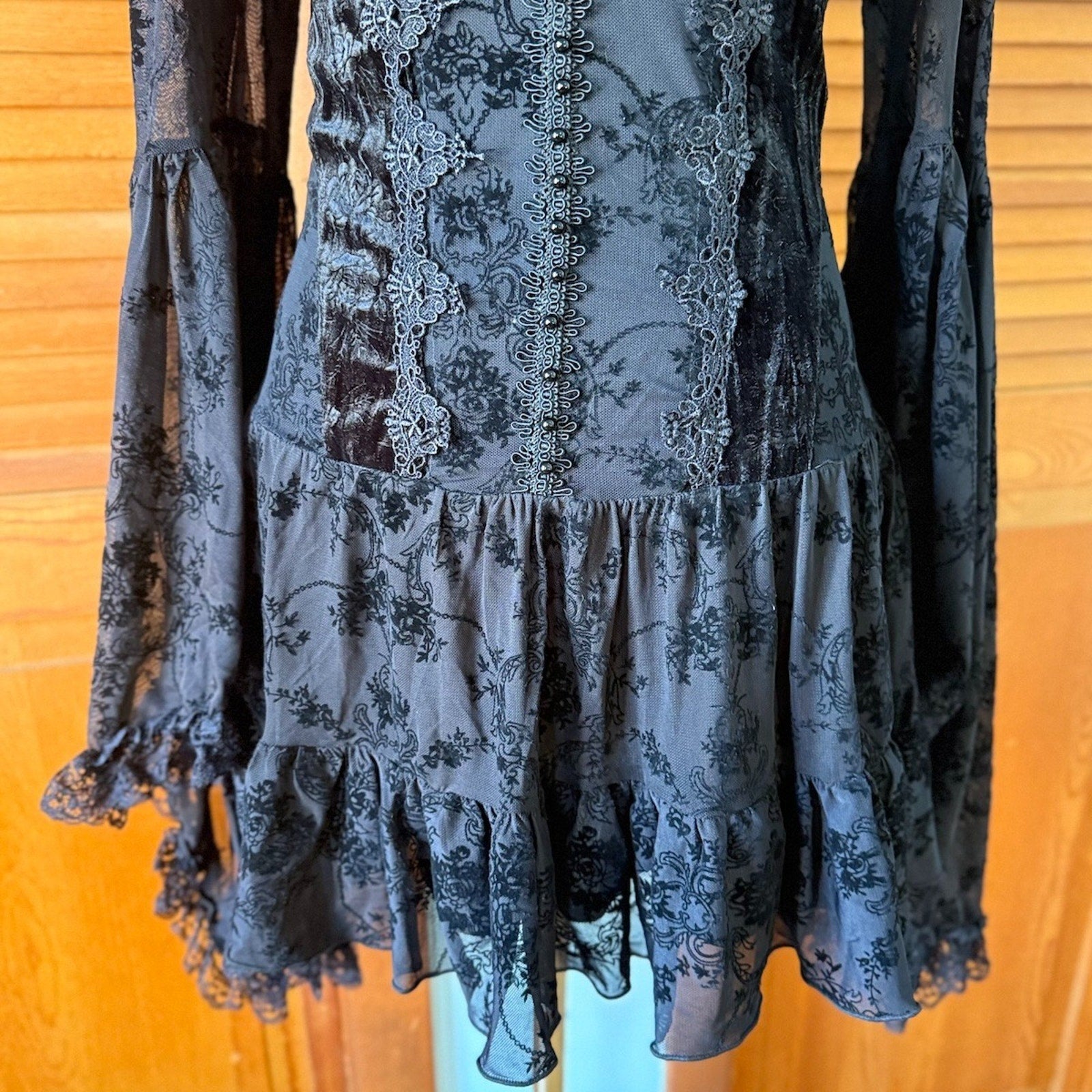 Dark In Love Gothic Victorian Dark Fairycore Black Rose Fairy Lace Mini Dress S