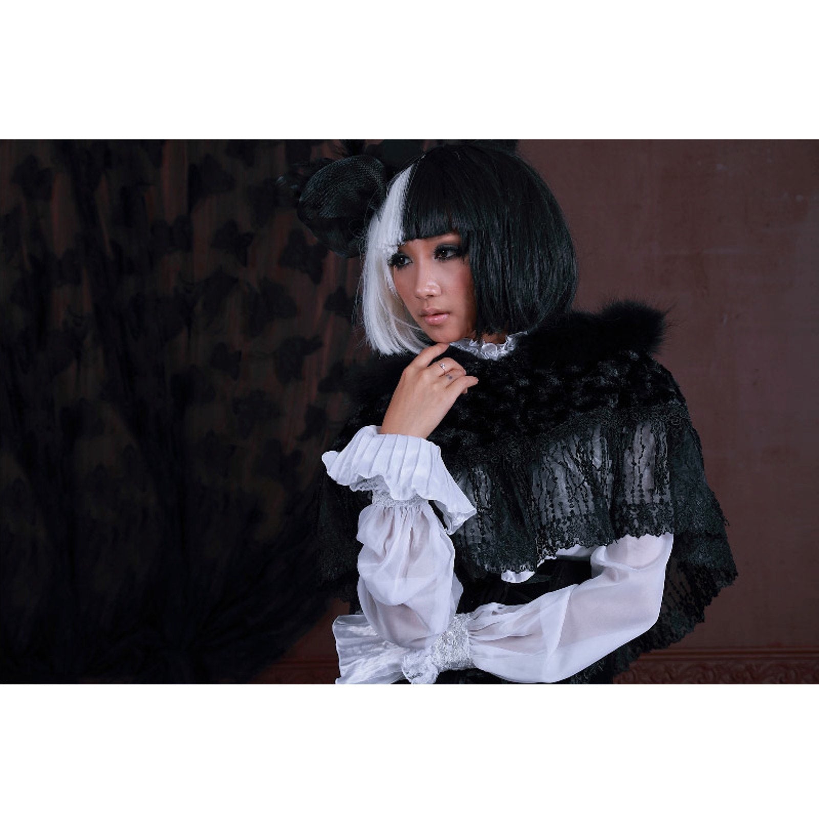 Gothic Lolita Steampunk Victorian Adorable Plush Fur & Lace Black Hooded Cape