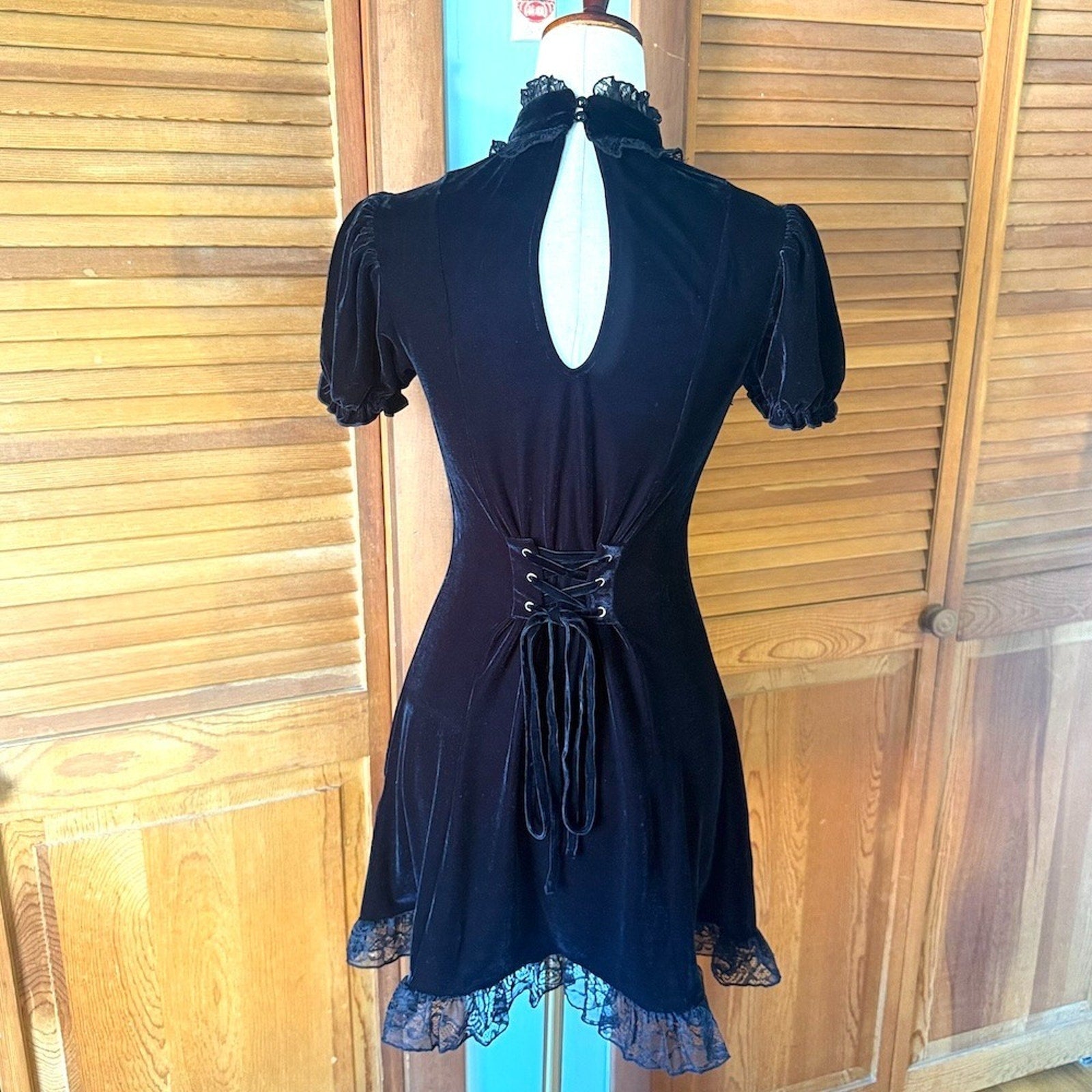 Killstar Gothic Lolita Victorian Vkei Witchcore Black Velvet Lace Mini Dress