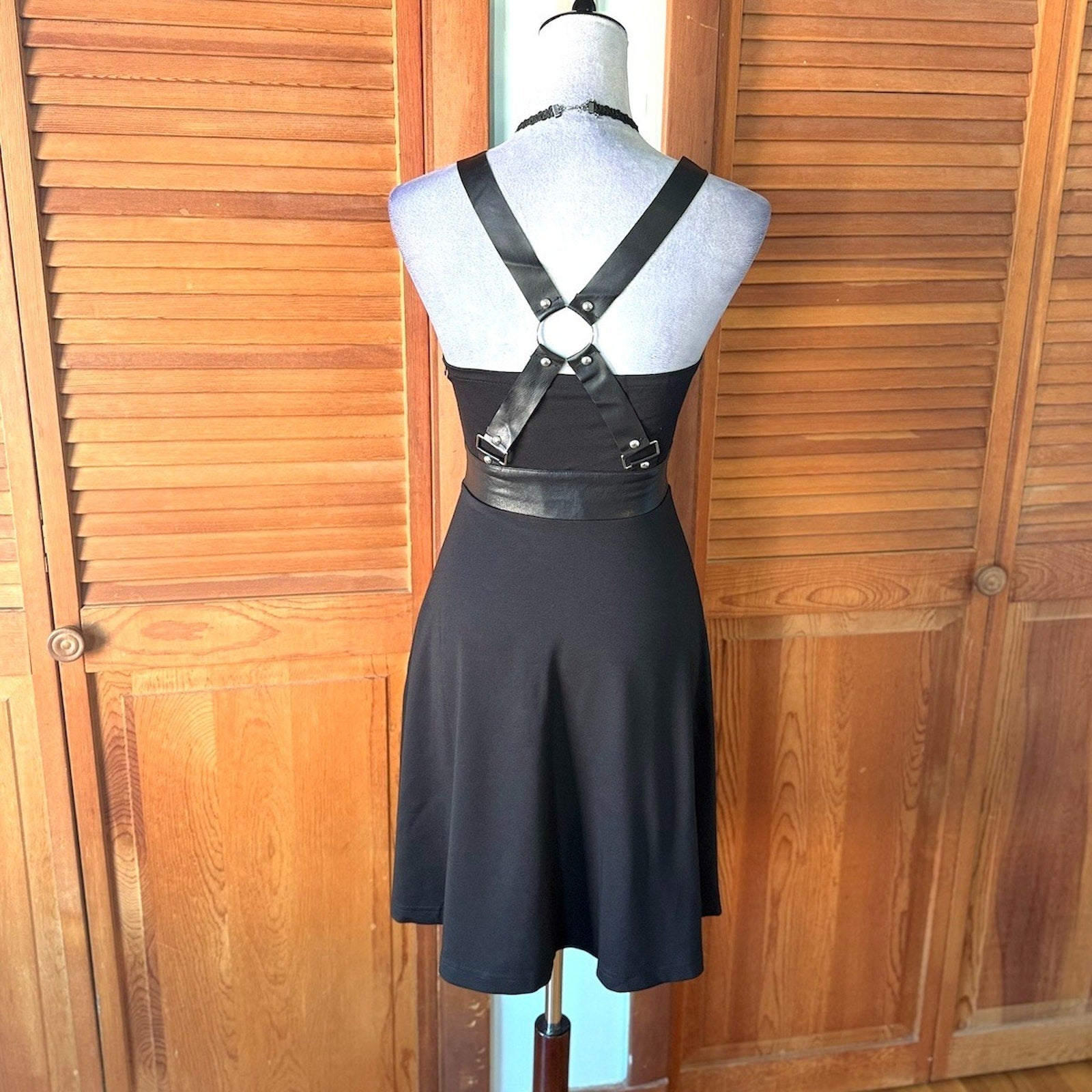 Jawbreaker Goth Punk Alt Emo Pin Up Faux Leather Strap Mini Dress XS