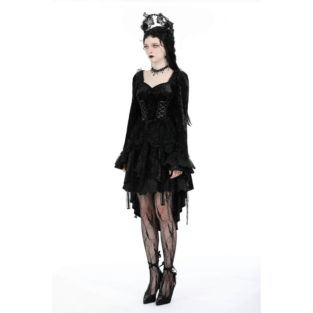 Dark In Love Gothic Victorian Dark Fairy Fare Black Velvet Lace Up Dress