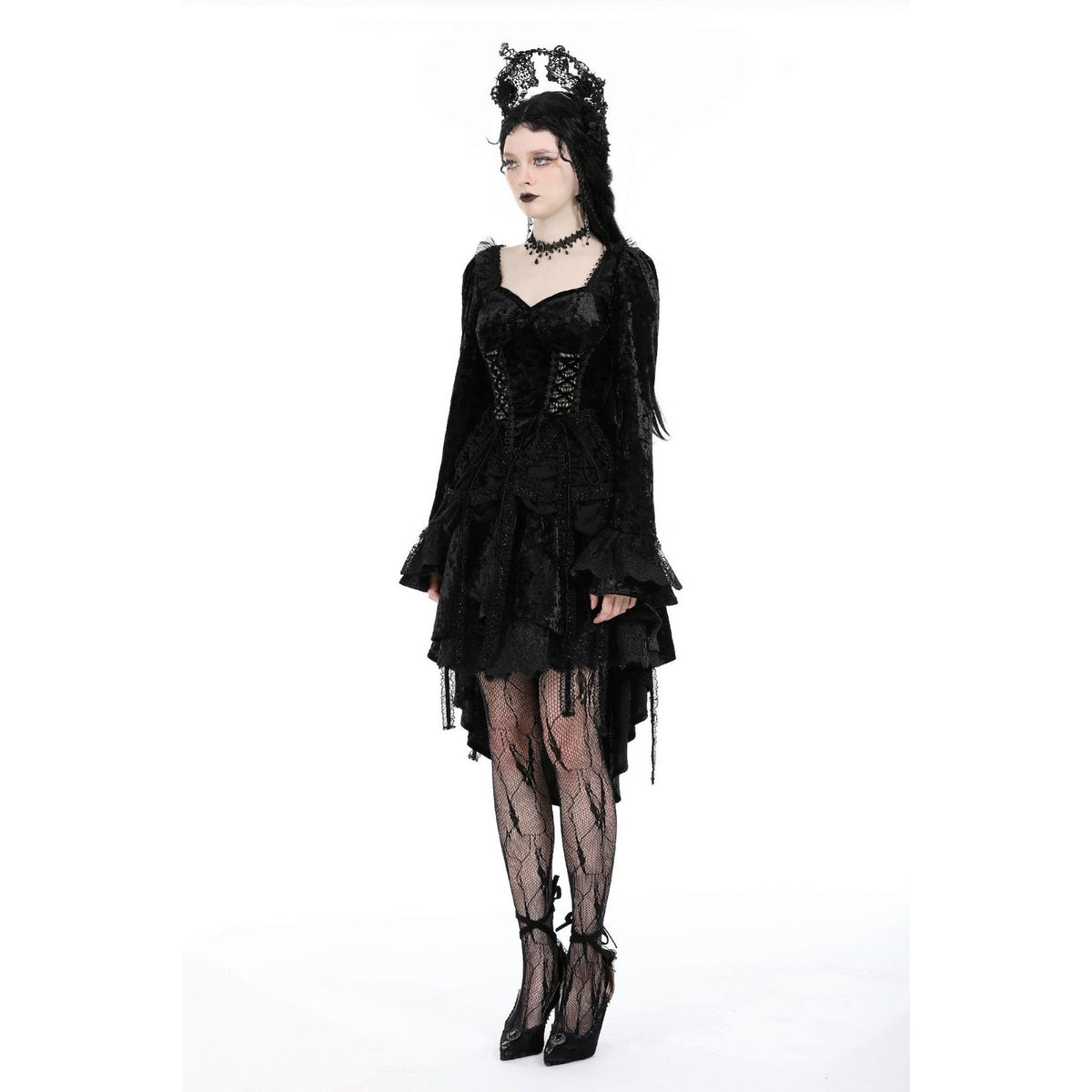 Dark In Love Gothic Victorian Dark Fairy Fare Black Velvet Lace Up Dress