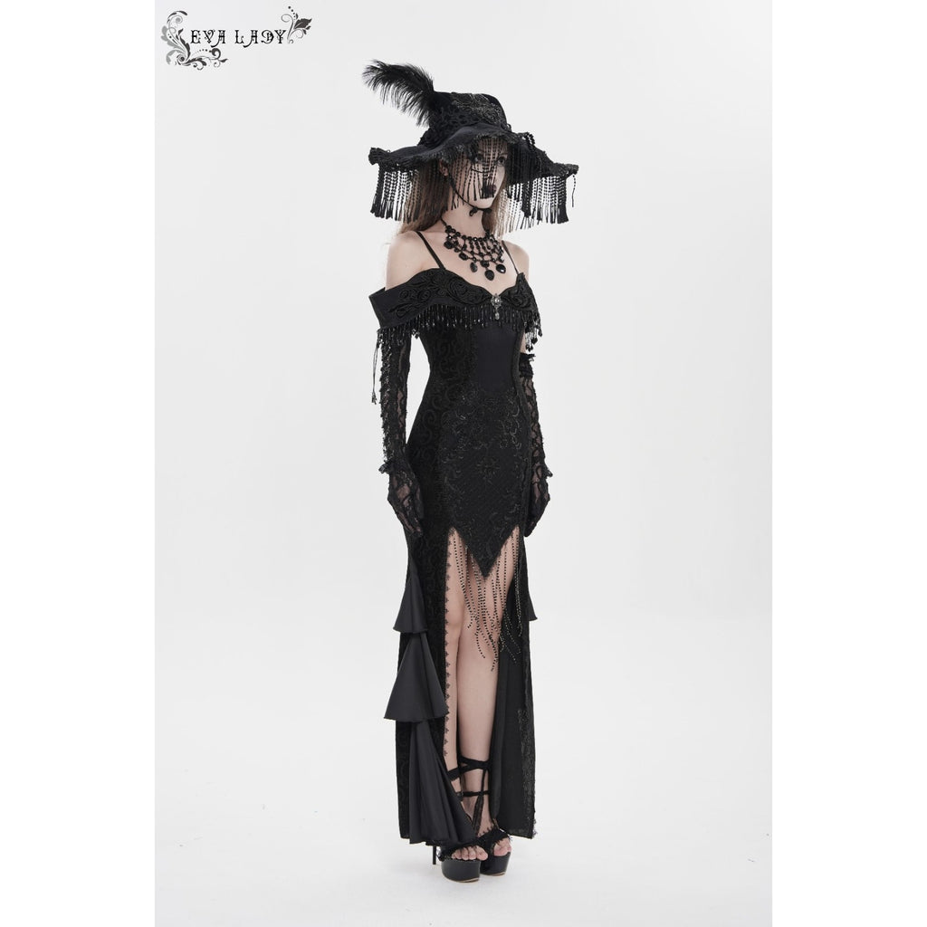 Devil Fashion Gothic Victorian 'Vampire Masquerade' Black Velvet Beaded Gown