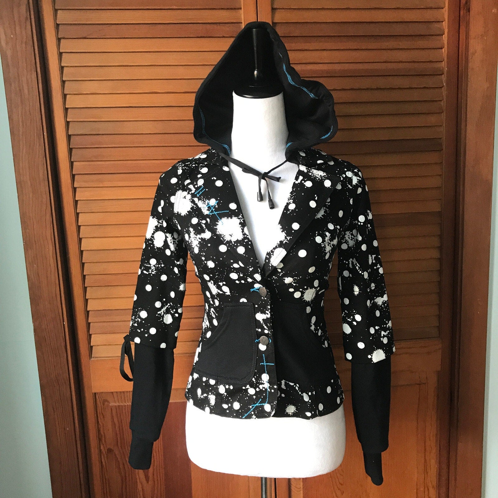 Vintage Lip Service Polka Splatz Punk Goth Hooded Jacket XS