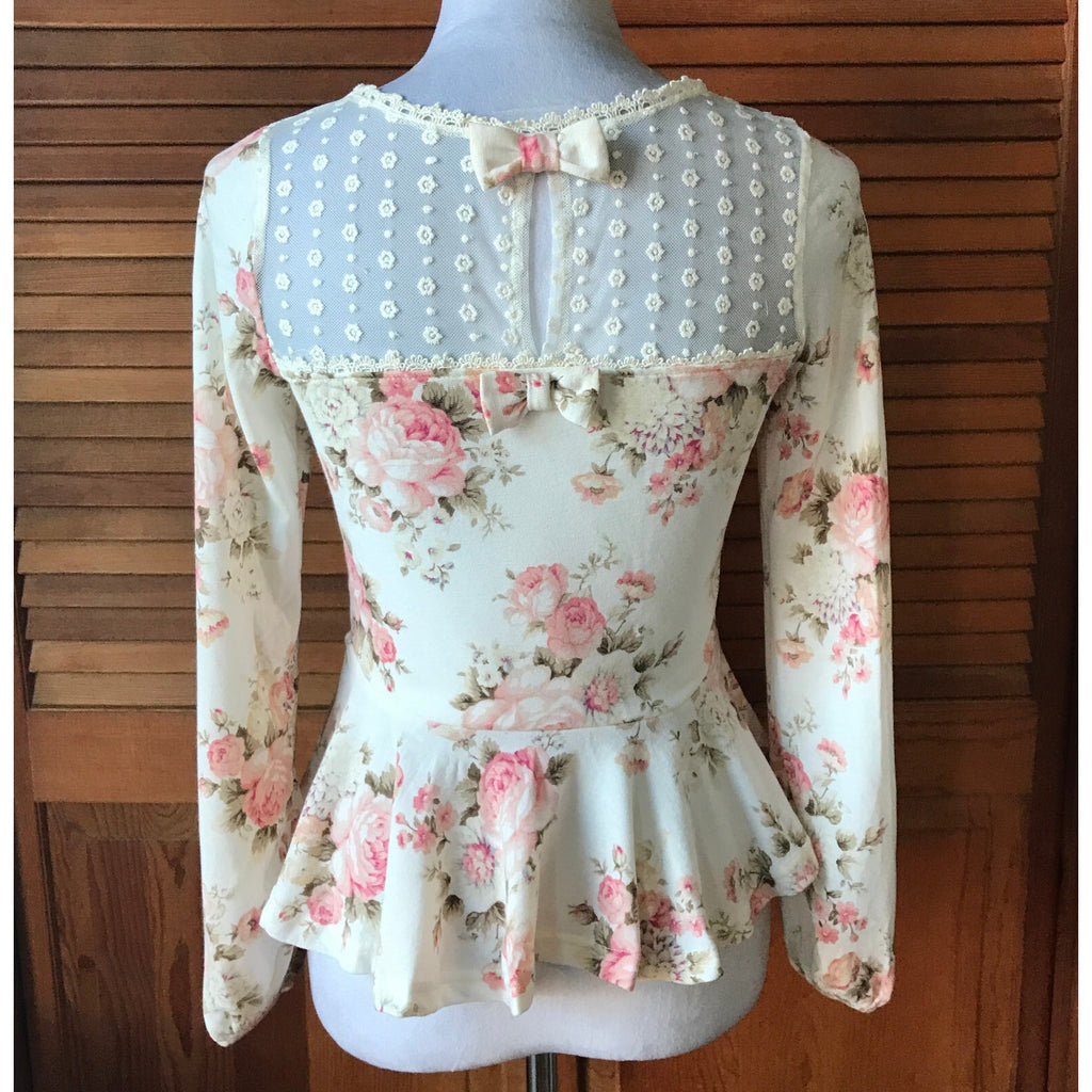 Liz Lisa Style Victorian Lolita Kawaii J-fashion White Pink Rose Peplum Top S