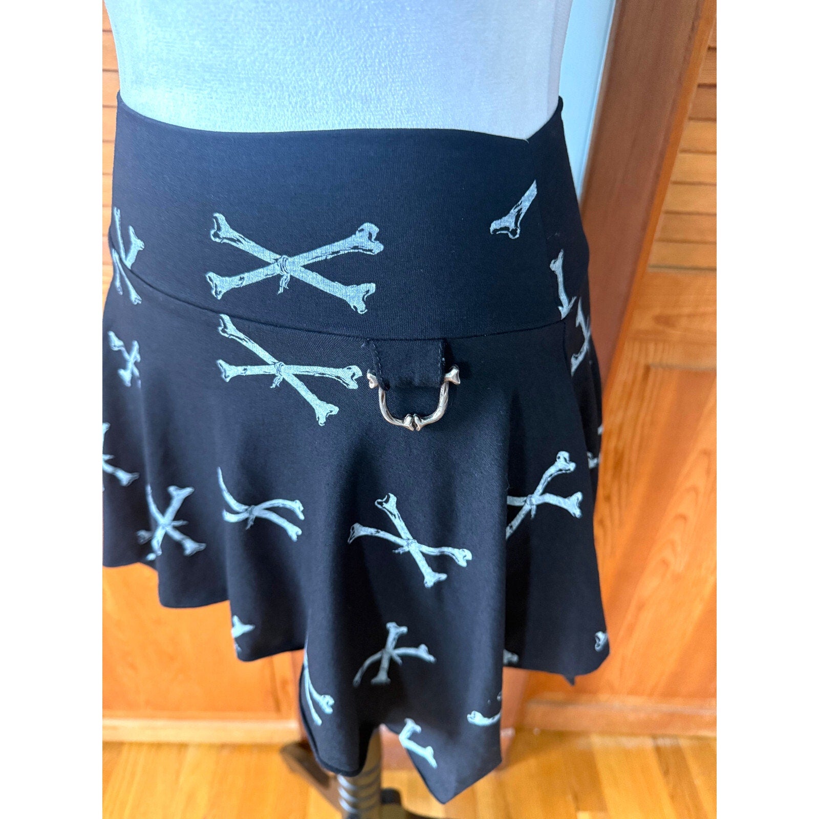 Vintage Lip Service Punk Goth Dem Bones Handkerchief Pixie Mini Skirt XS