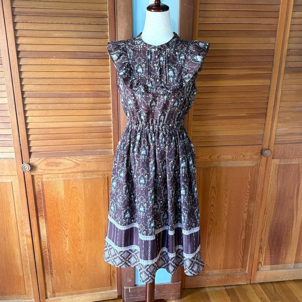 J-Fashion Axes Femme Gyaru Himekaji Brown Rose Ruffle Summer Dress M