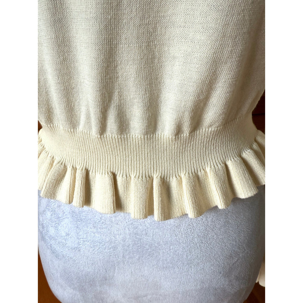 J-Fashion Axes Femme Kawaii Cottage Ivory Textured Bow Sleeve Cardigan Sweater M