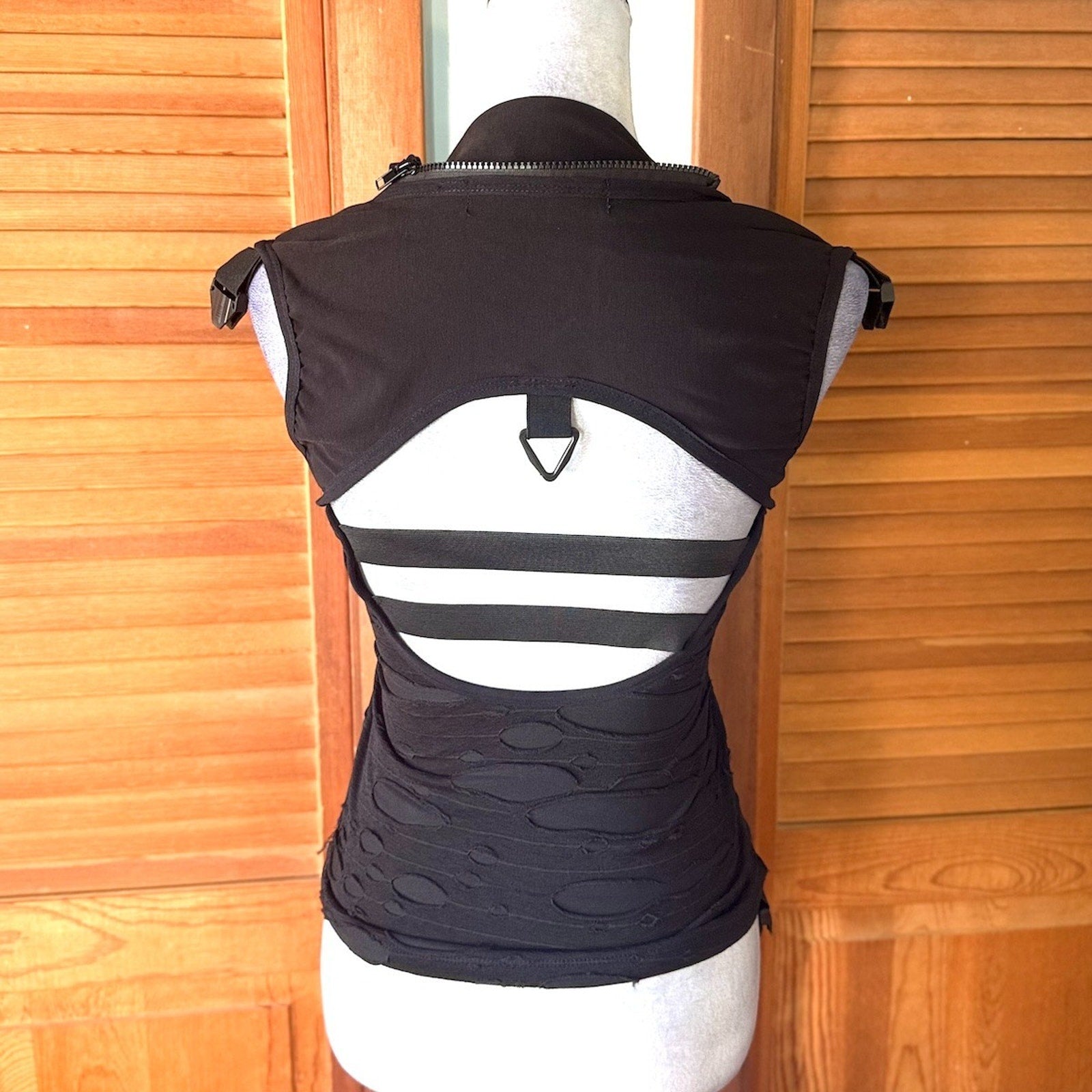 Vintage Lip Service Goth Punk Steampunk Cyber Sniper Black Hooded Top XS