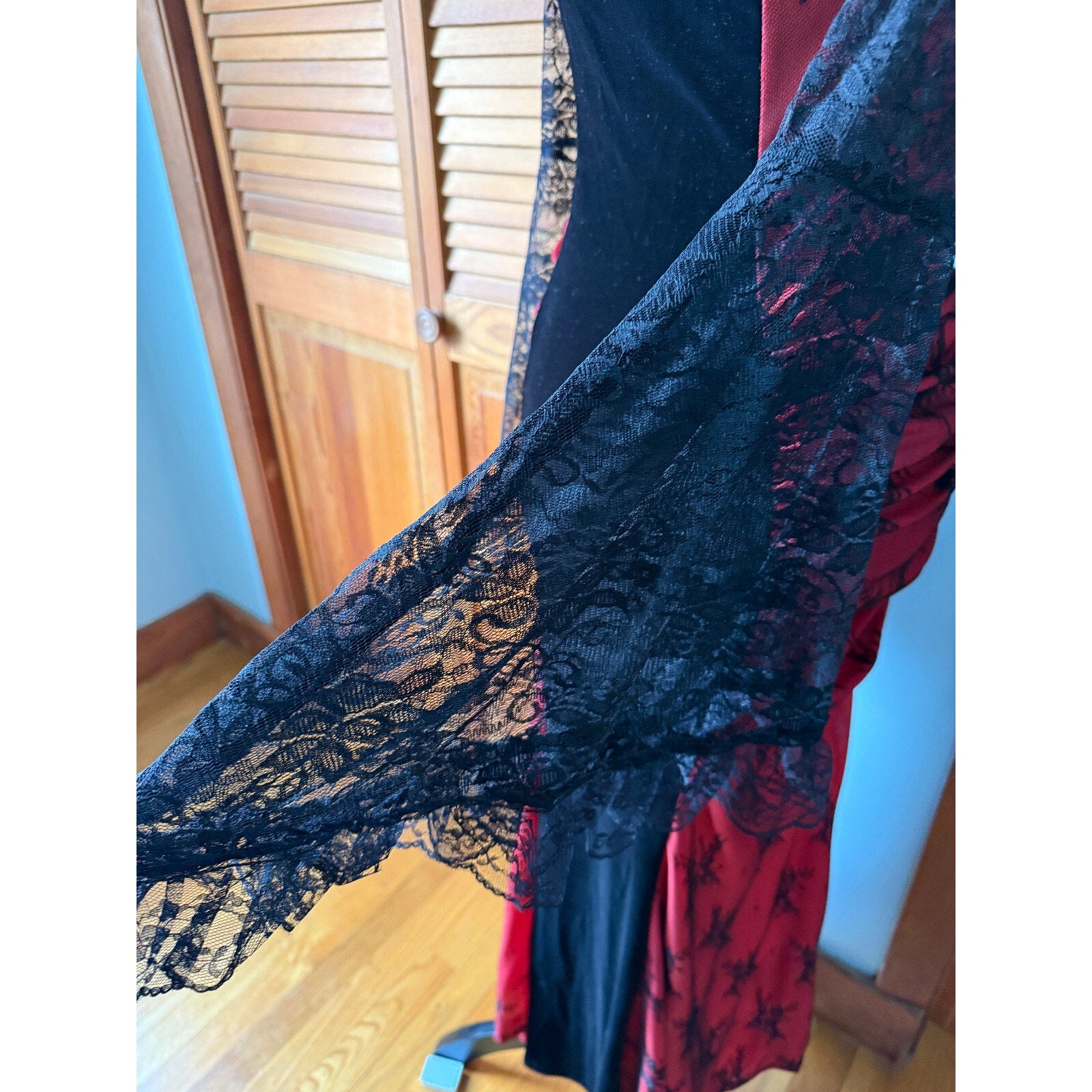 Gothic Victorian Vampire Bloody Garden of Delight Black & Red Lace Velvet Gown L
