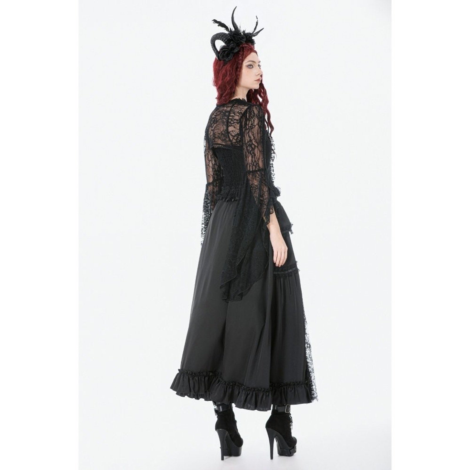 Dark in Love Gothic Victorian Vampire Vkei Black & Red Satin Ruffle Lace Skirt