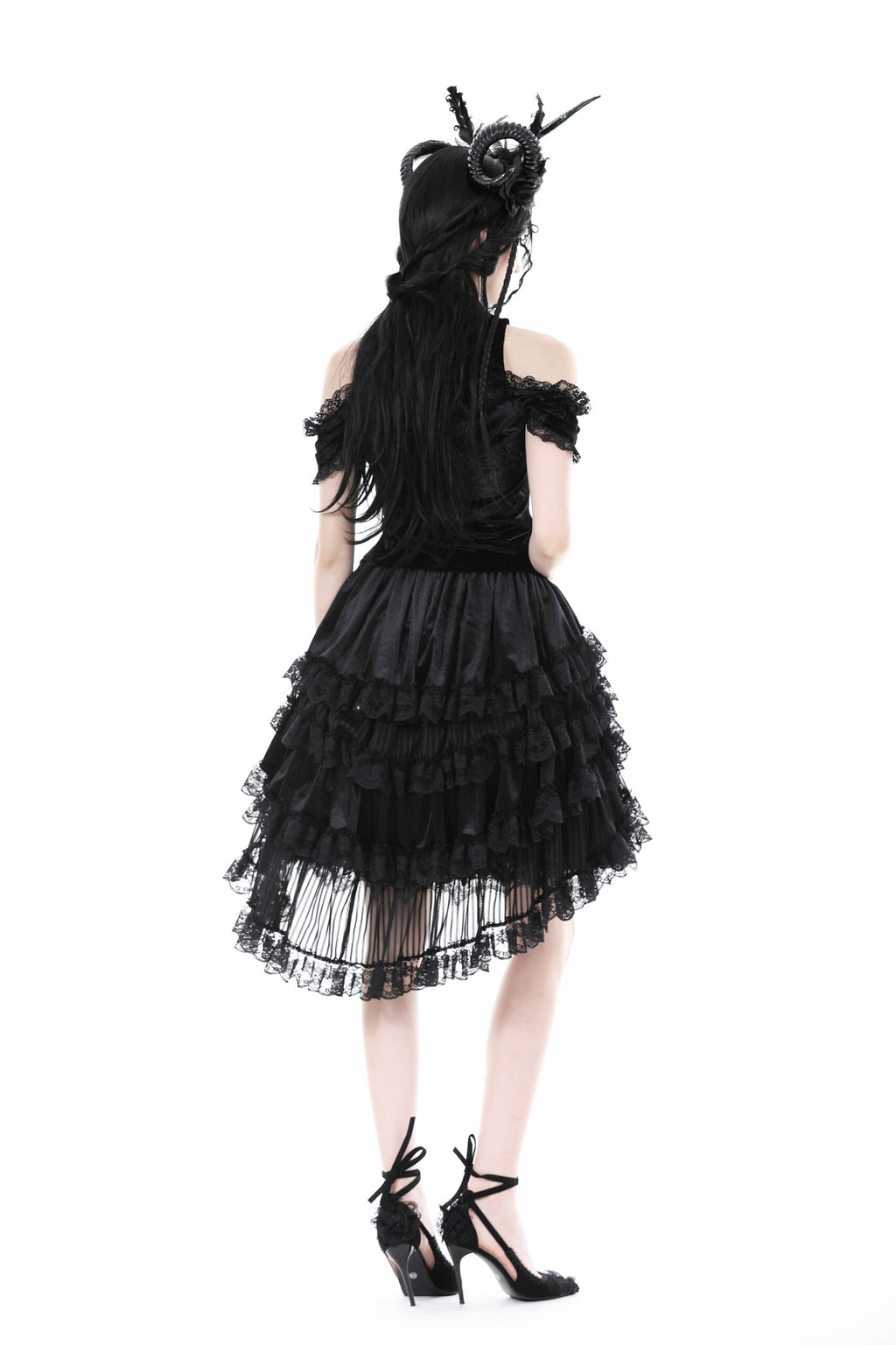 Dark in Love Blissful Billows Black Velveteen & Lace Gothic Overskirt