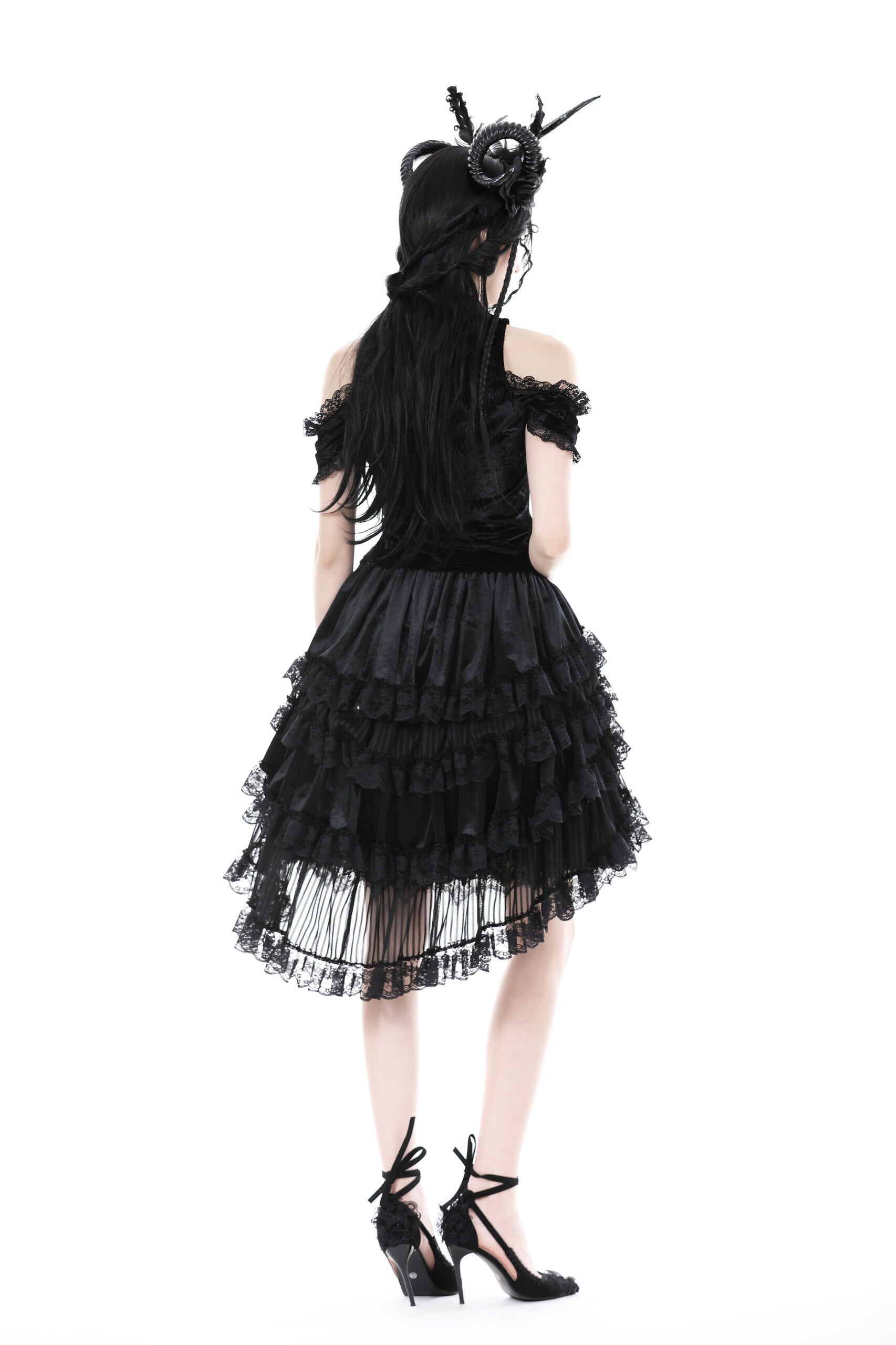 Dark in Love Blissful Billows Black Velveteen & Lace Gothic Overskirt