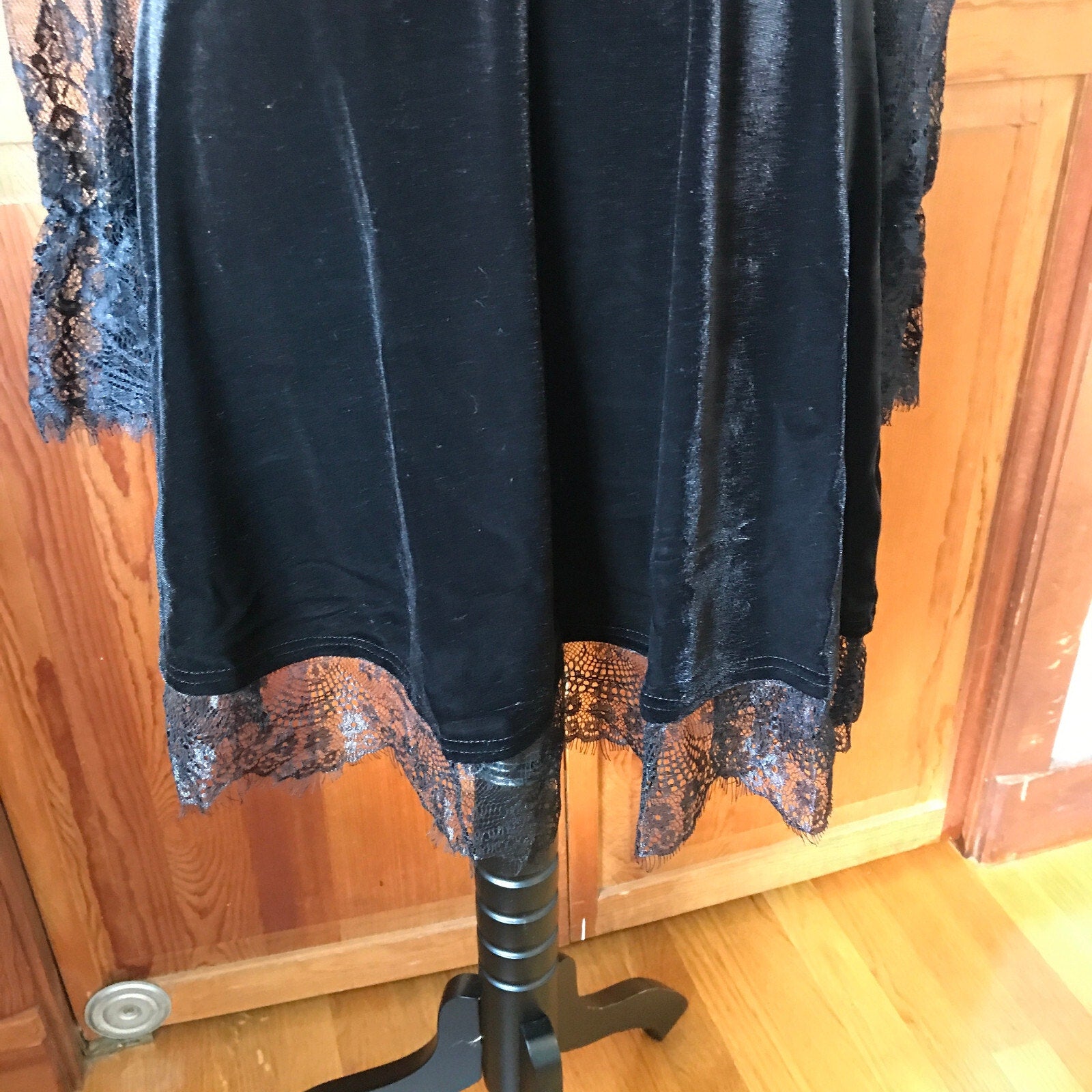 Gothic Victorian Dark Side of the Moon Black Velvet & Lace Dress