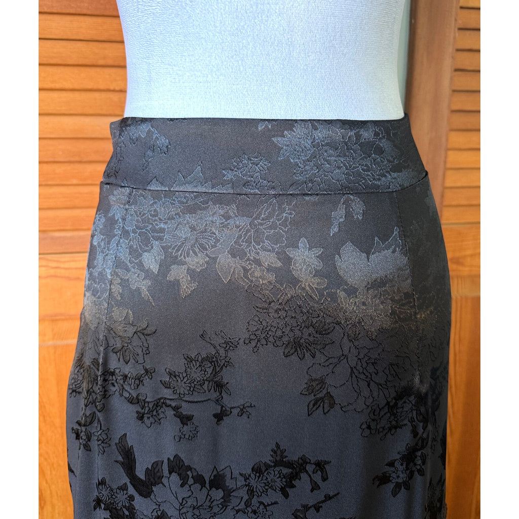 Gothic Victorian Flower Satin Gathered Side Mermaid Maxi Skirt S-M