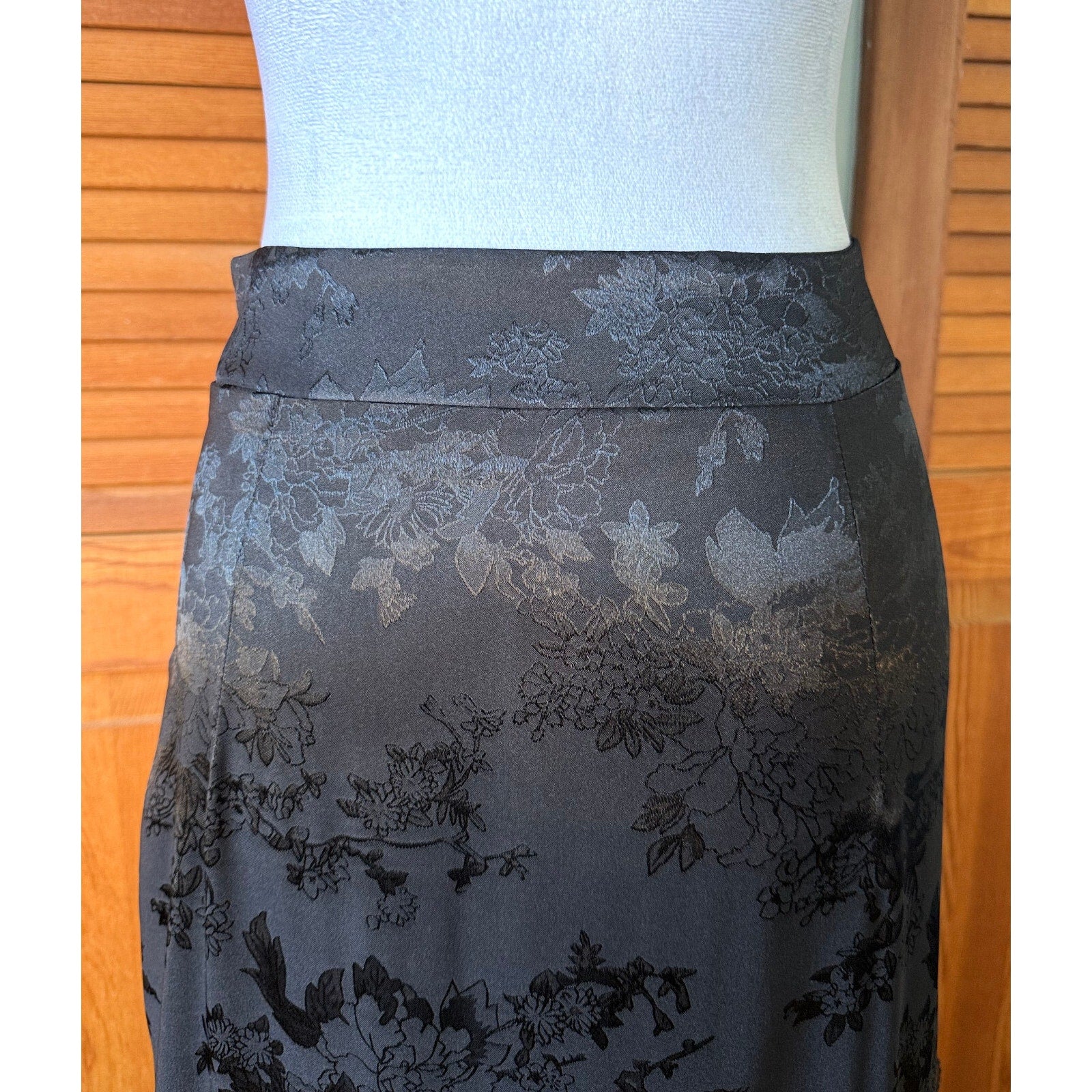 Gothic Victorian Flower Satin Gathered Side Mermaid Maxi Skirt S-M