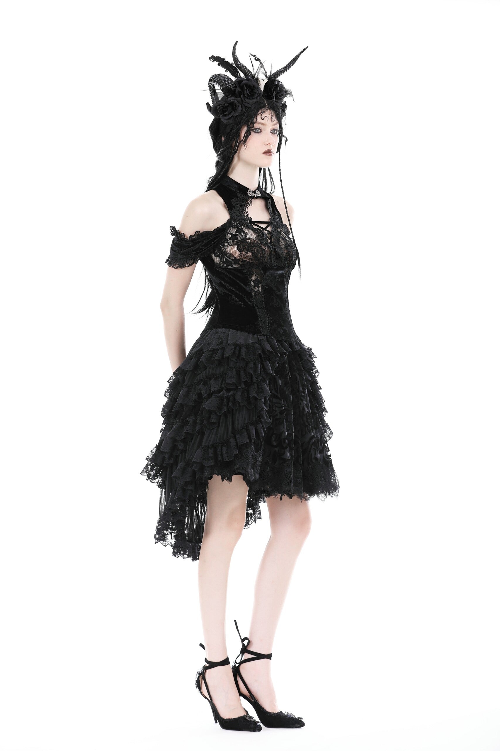 Dark in Love Blissful Billows Black Velveteen & Lace Gothic Overskirt