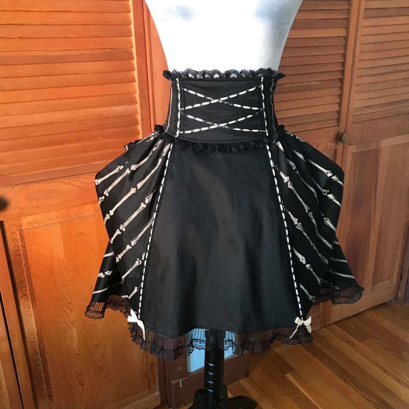 Vintage Lip Service Lolita Bones Gothic Victorian EGL Black Bustle Skirt