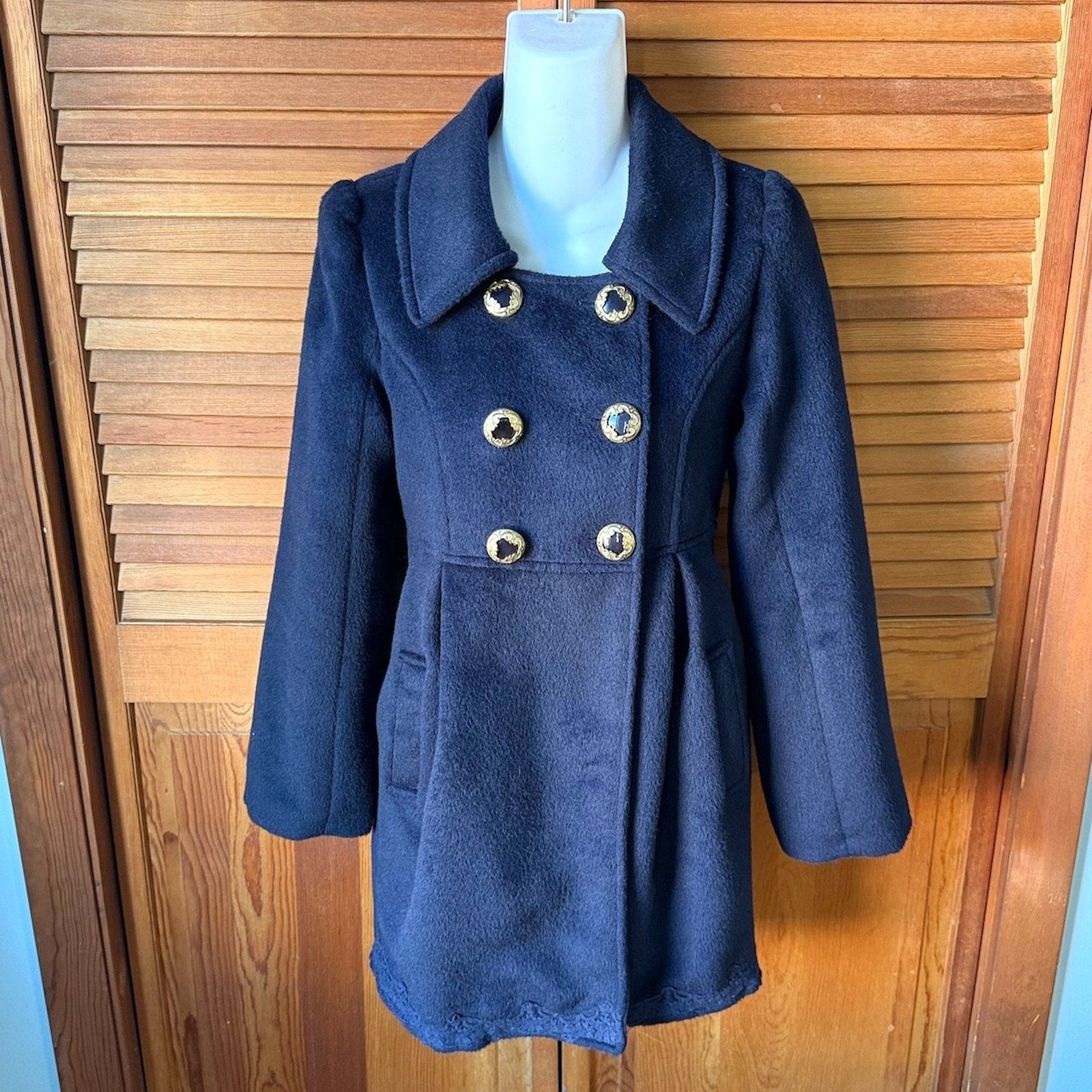 Liz Lisa J-Fashion Gyaru Kawaii EGL Dollcore Dark Blue Wool Blend Coat 0 XS