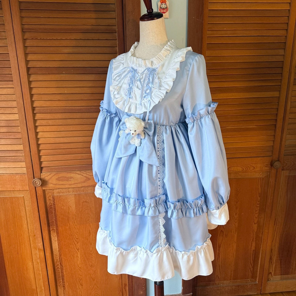 Dollcore EGL Lolita Blue White Bear Plushie Alice in Wonderland Costume + Petti