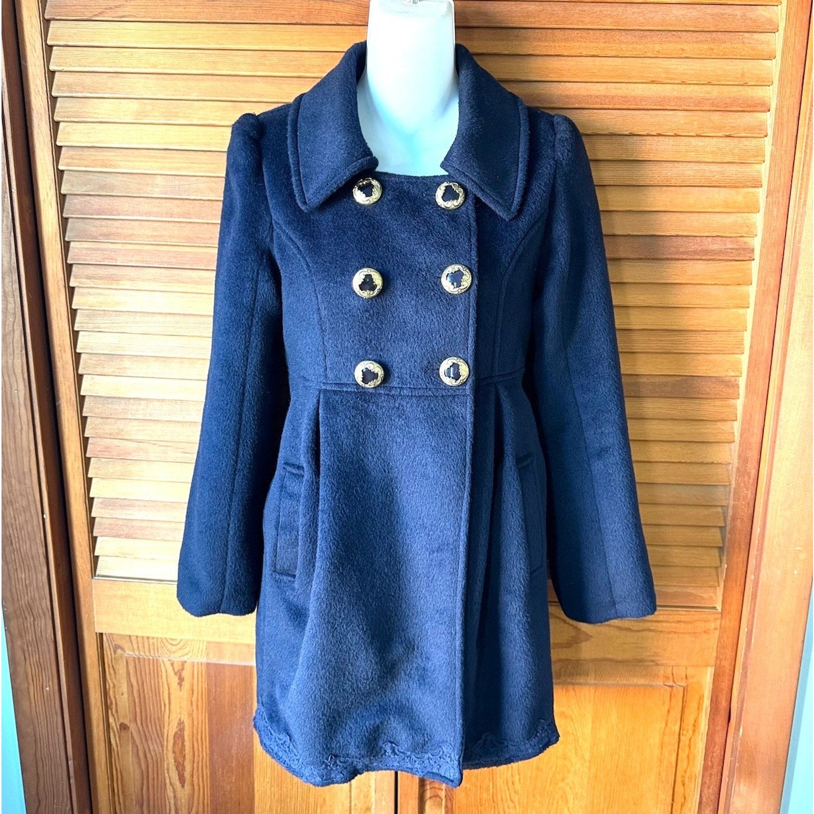 Liz Lisa J-Fashion Gyaru Kawaii EGL Dollcore Dark Blue Wool Blend Coat 0 XS