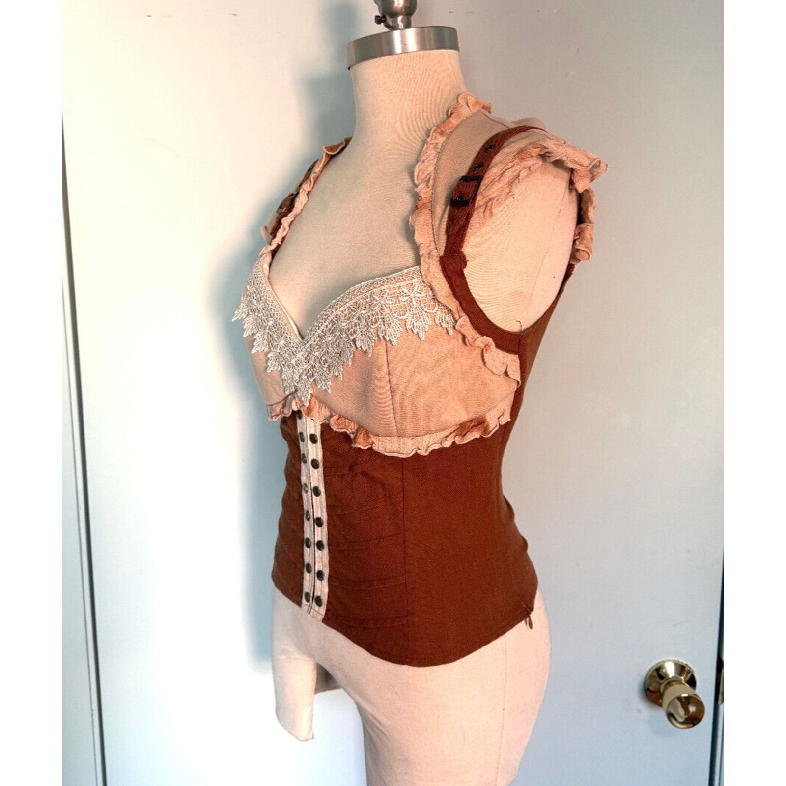 RQ-BL Steampunk Victorian J-fashion Vkei Brown & Ivory Flutter Sleeve Top XL
