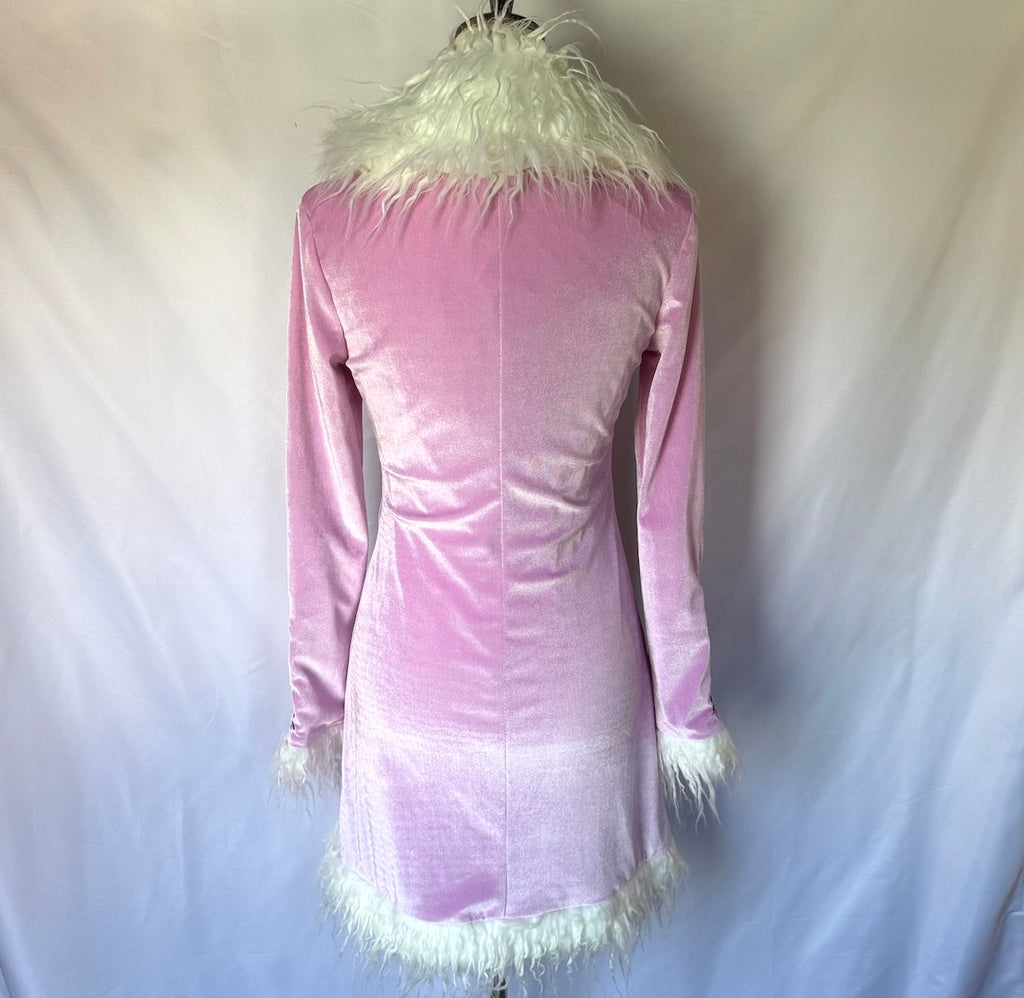 Dolls Kill Whimsigoth Victorian Dollcore Embroidered Pink Faux Fur Trim Jacket