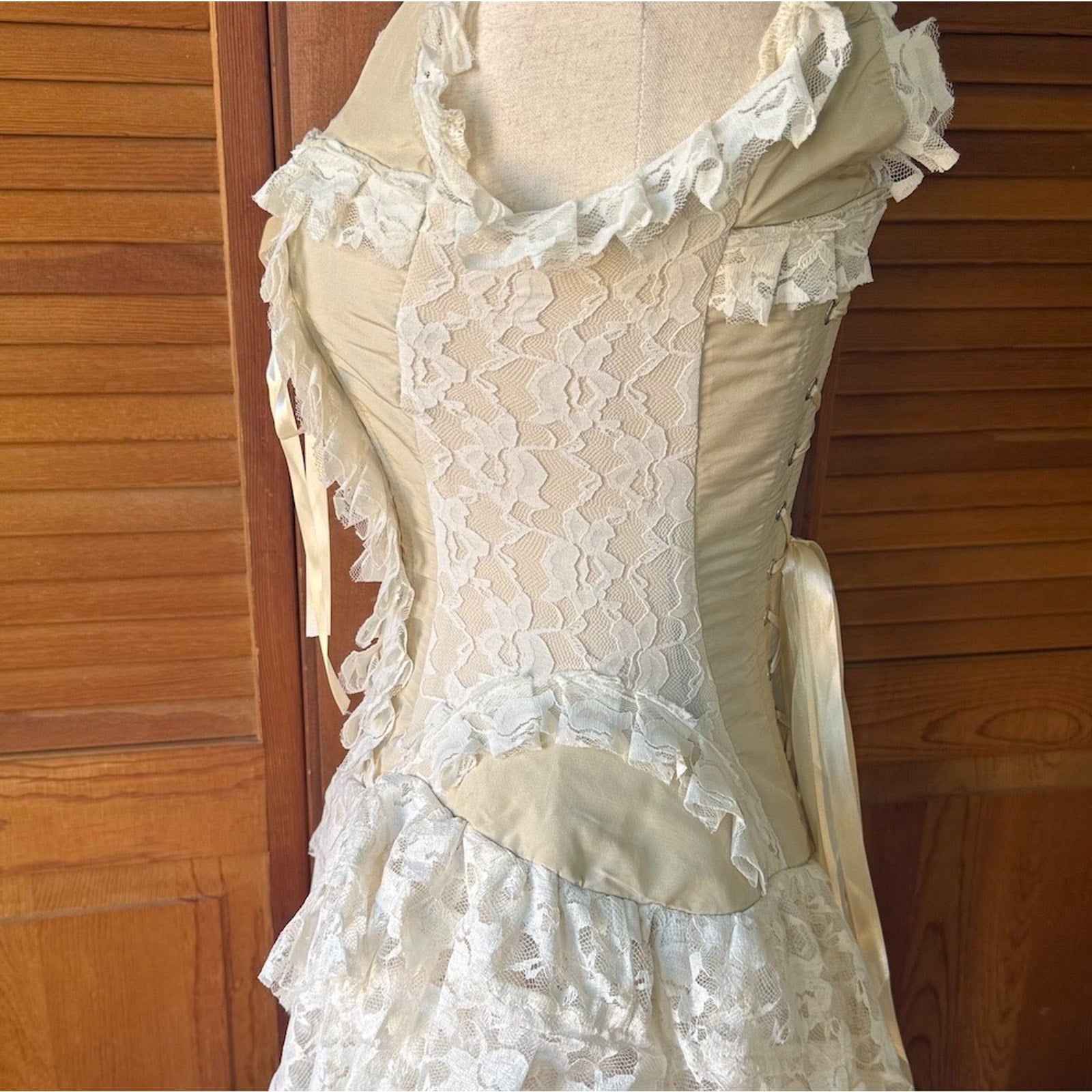Burleska Gothic Victorian Renaissance Cream Taffeta Lace Corset Dress