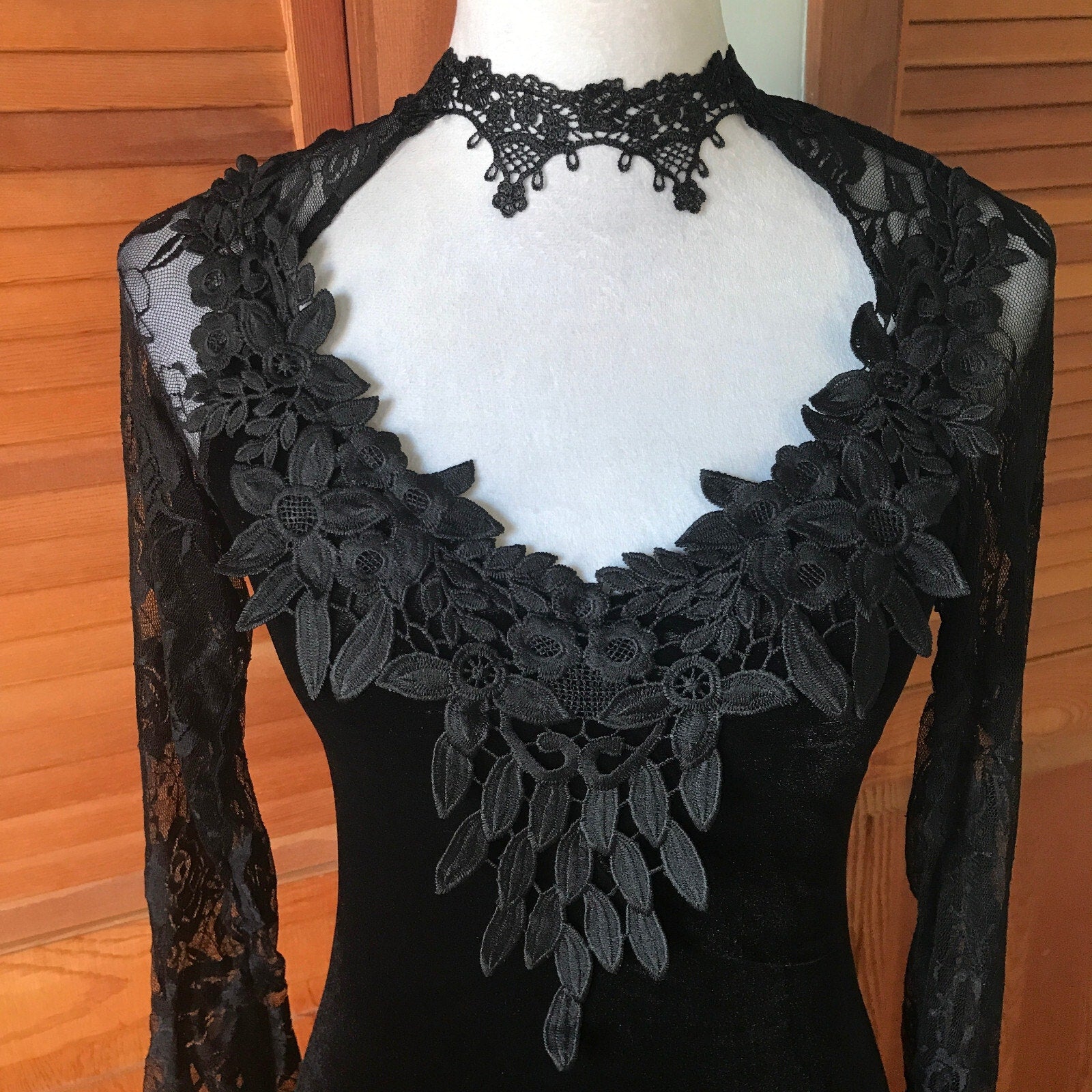 Gothic Victorian Flowers of Evil Black Velvet & Lace Morticia Gown Dress