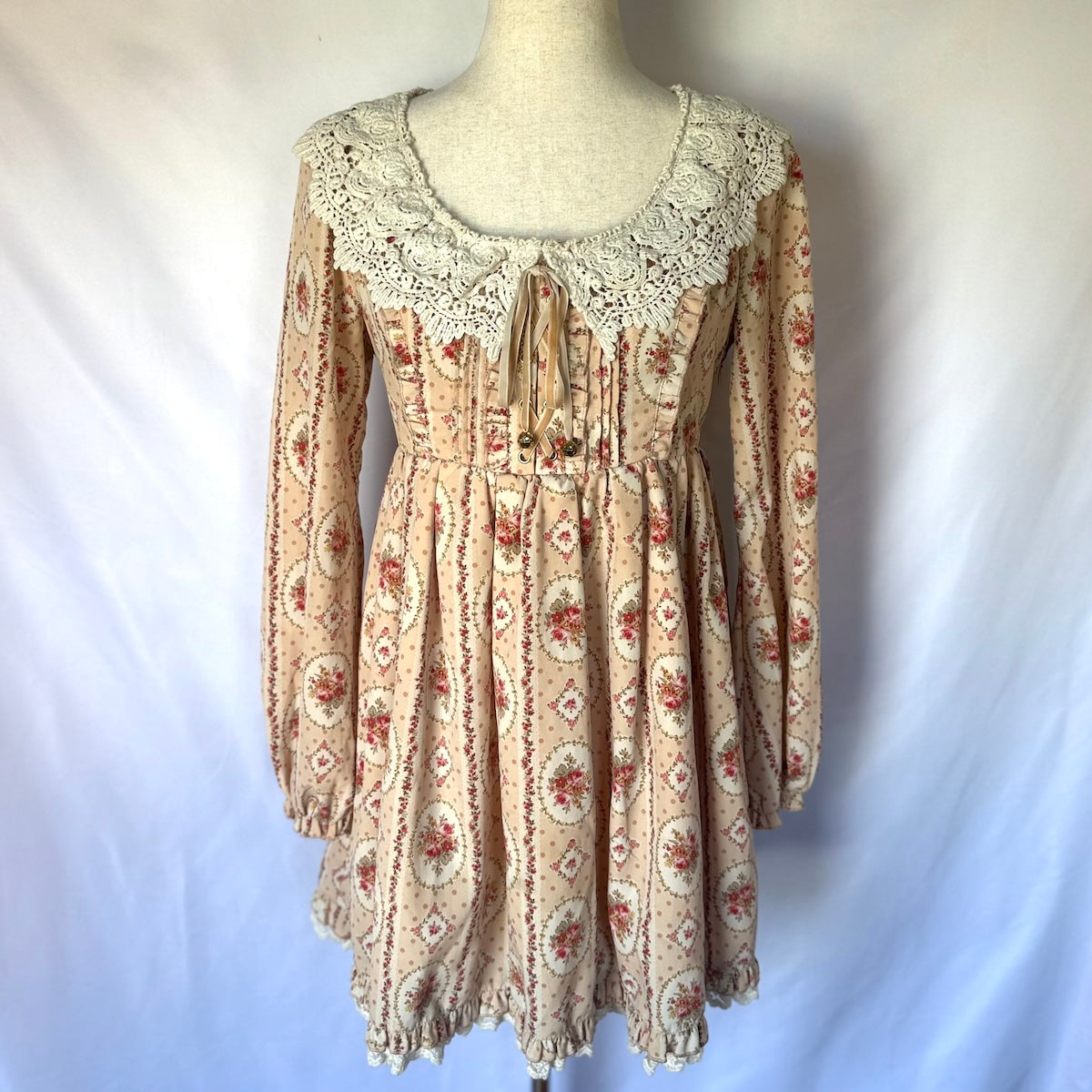 Liz Lisa J-fashion Victorian Rose Cameo Wide Lace Collar Pink Dress S-M