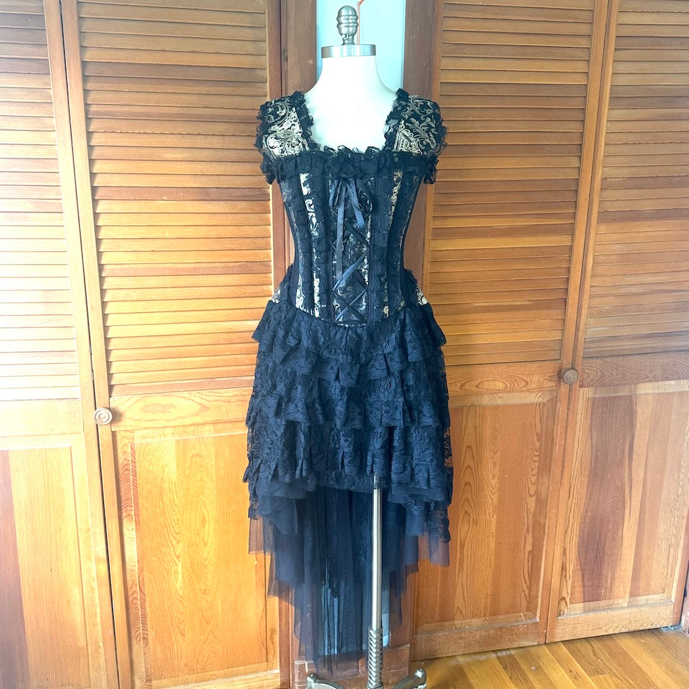 Burleska Gothic Victorian Renaissance Cabaret Golden Brocade Lace Corset Dress