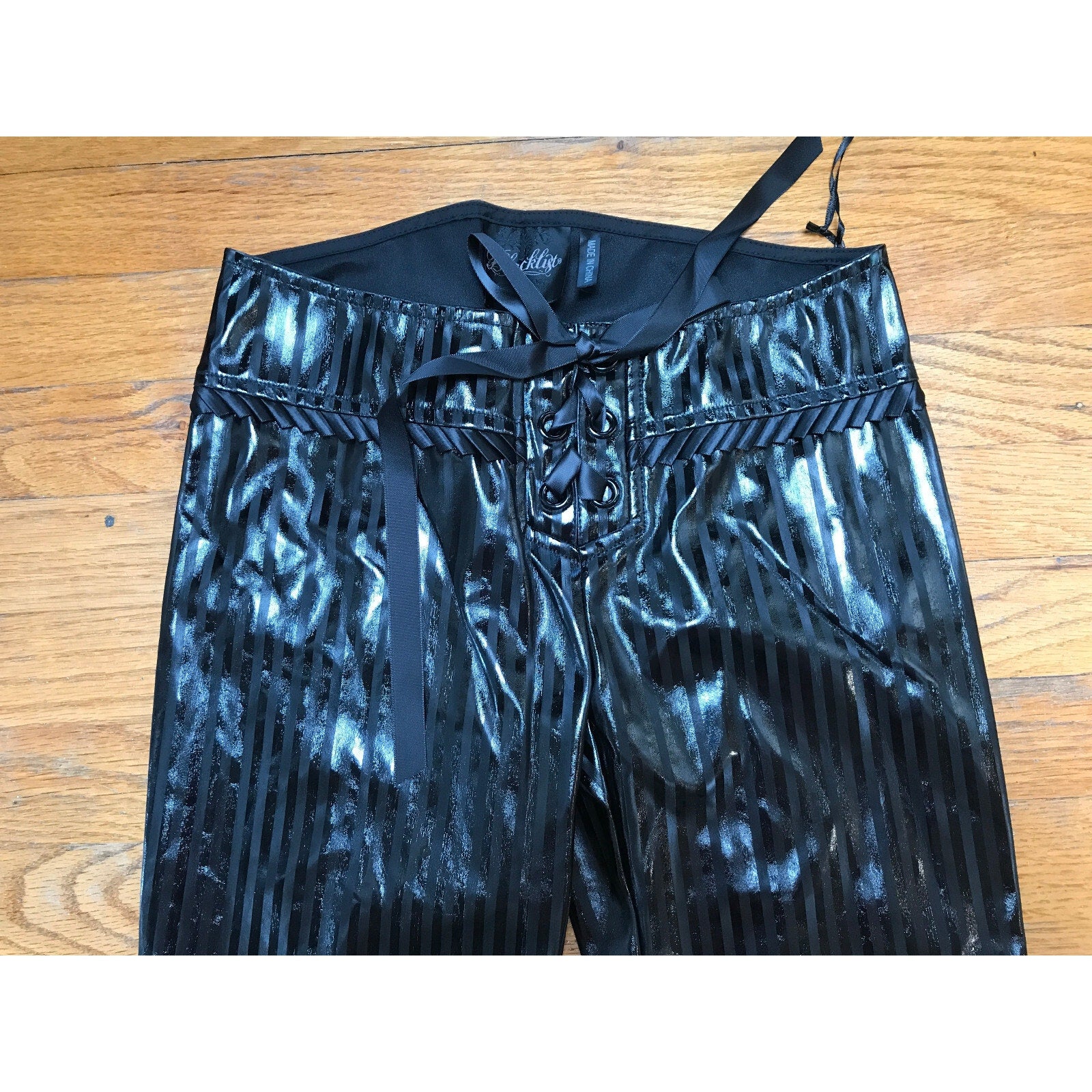 Vintage Lip Service Black Diamond Dynasty Gothic Vinyl Lace-Up Back Pants XS