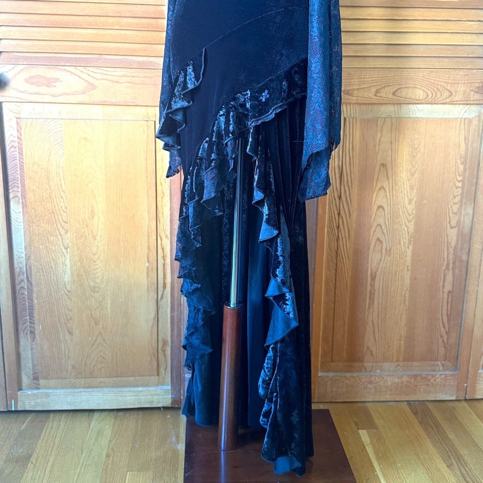 Gothic Victorian Vampire Doomsday Queen Black Velvet & Lace Asymmetrical Dress