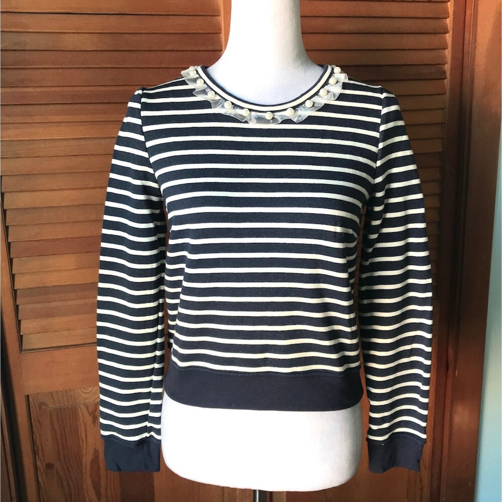Liz Lisa J-fashion Kawaii Blue White Stripe Lace & Bows Sailor Top S-M