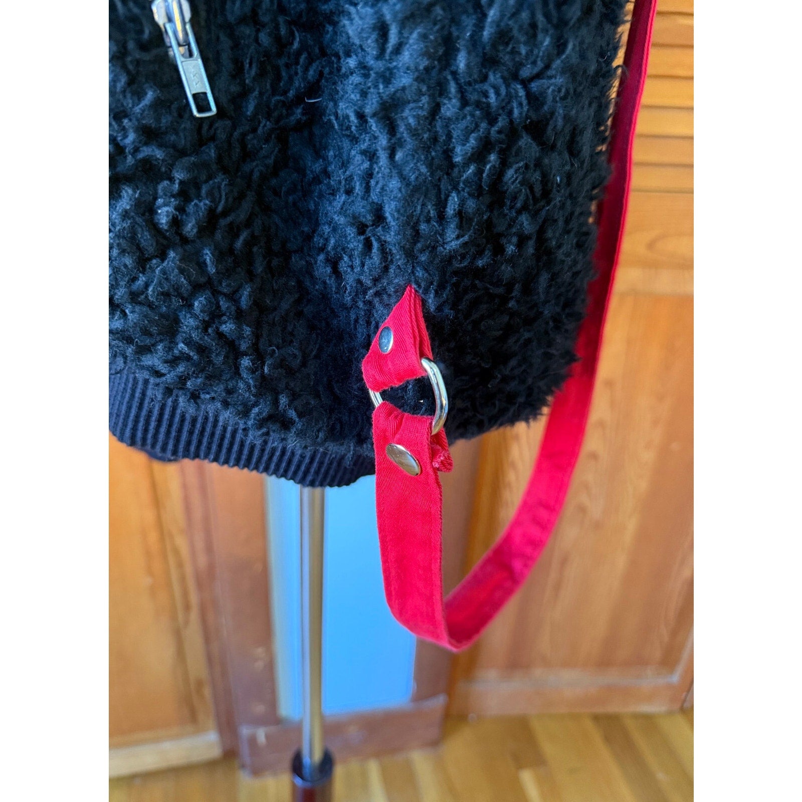 Vintage Lip Service Punk Goth Y2K Black Faux Fur Bondage Bomber Jacket L