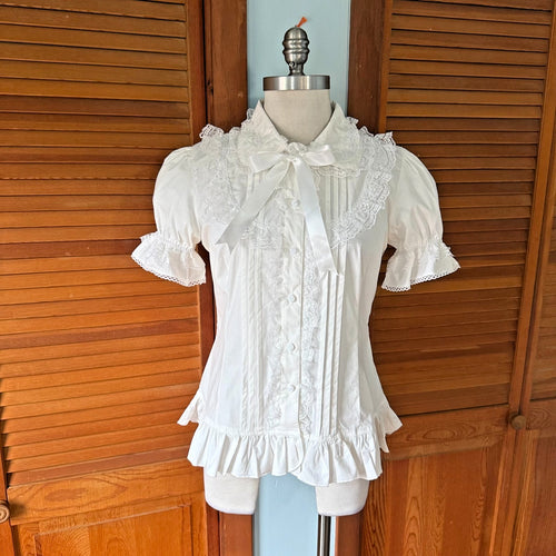 ACDC Rag Gothic Lolita EGL Aristocrat White Bow Ruffle Transformer Shirt