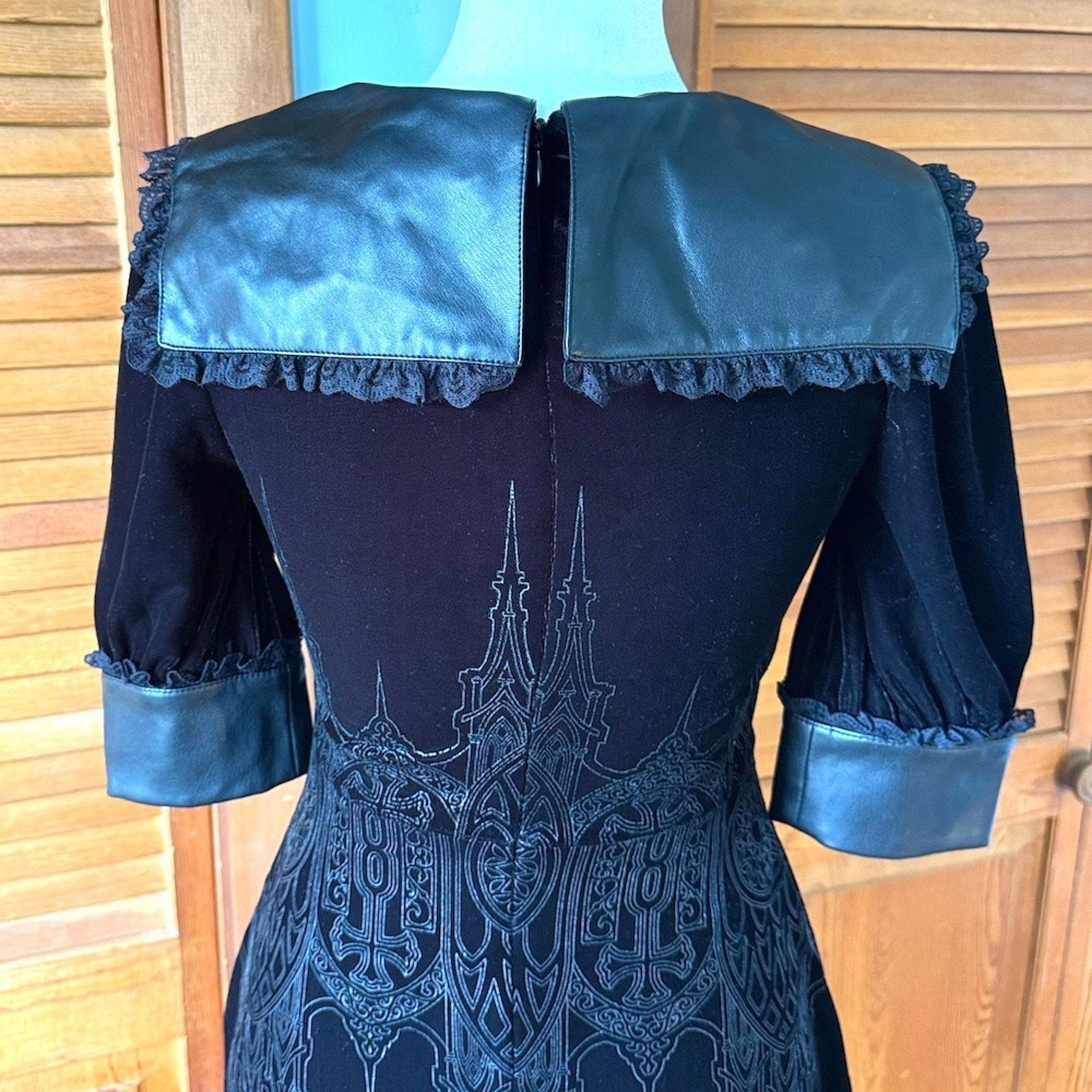Killstar Gothic Victorian Black Velvet Faux Leather Collar Castle Dress XS