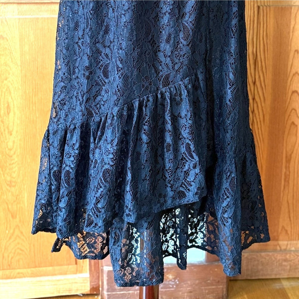 Axes Femme J-fashion Gyaru Himekaji Goth EGL Dollcore Black Lace Midi Skirt S-M