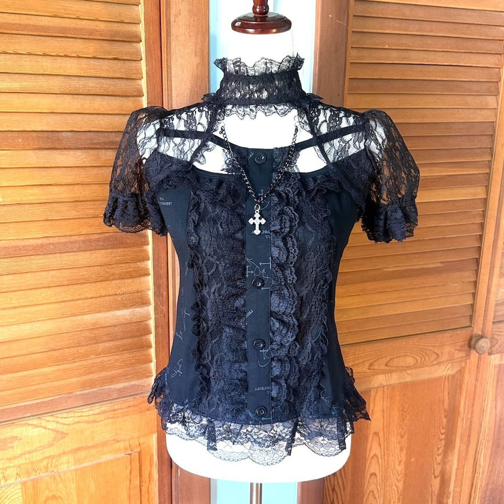 ACDC Rag J-fashion Gyaru Harajuku Dollcore Himekaji Black Cross & Chain Top M