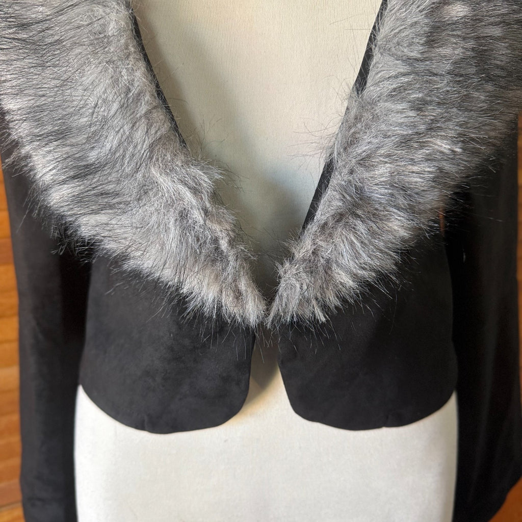 Goth Punk Vampire Werewolf Unleashed Black Gray Faux Fur Collar Fall Jacket