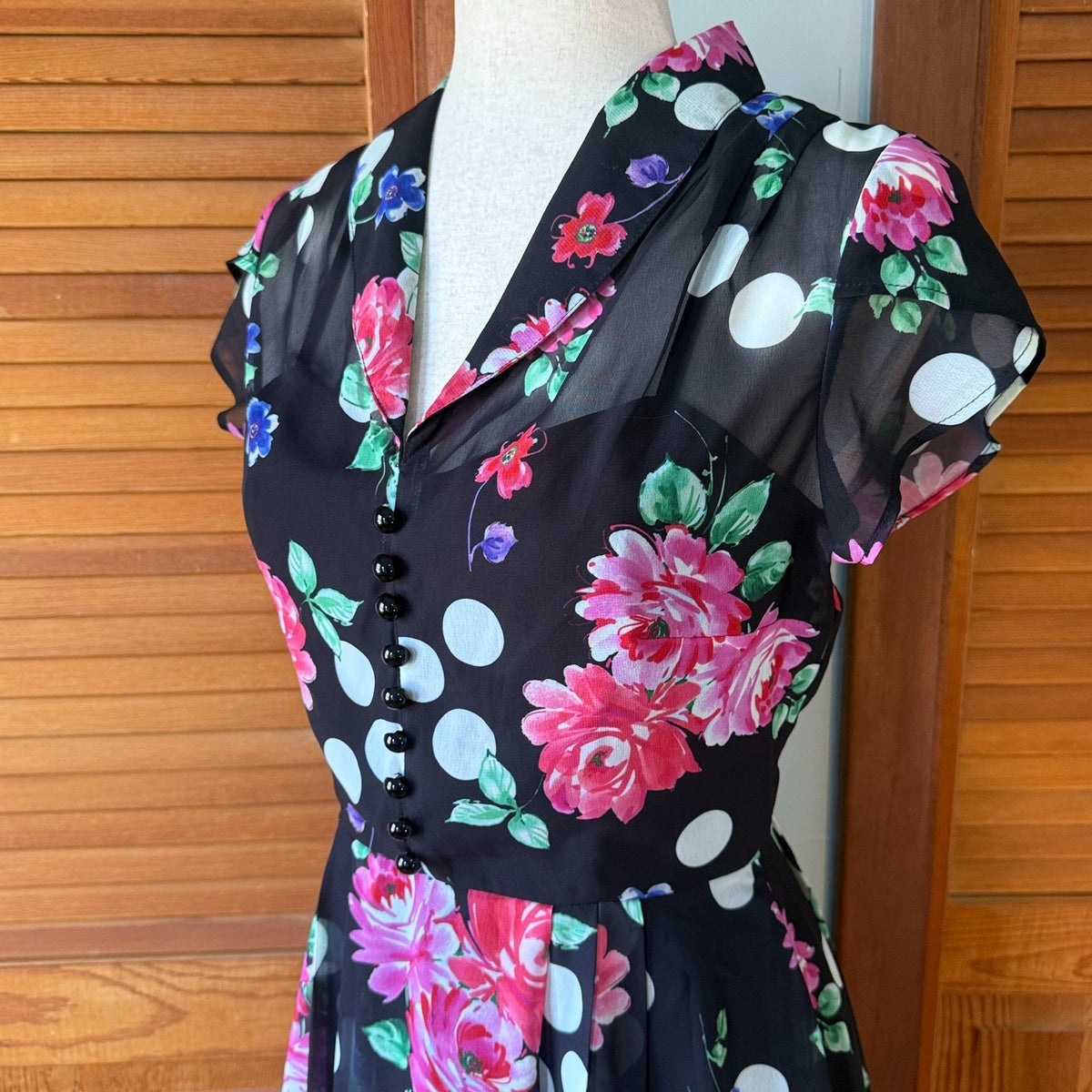 Hell Bunny Black Pink Rose Dark Cottage Retro Romantic Feminine Dress XS