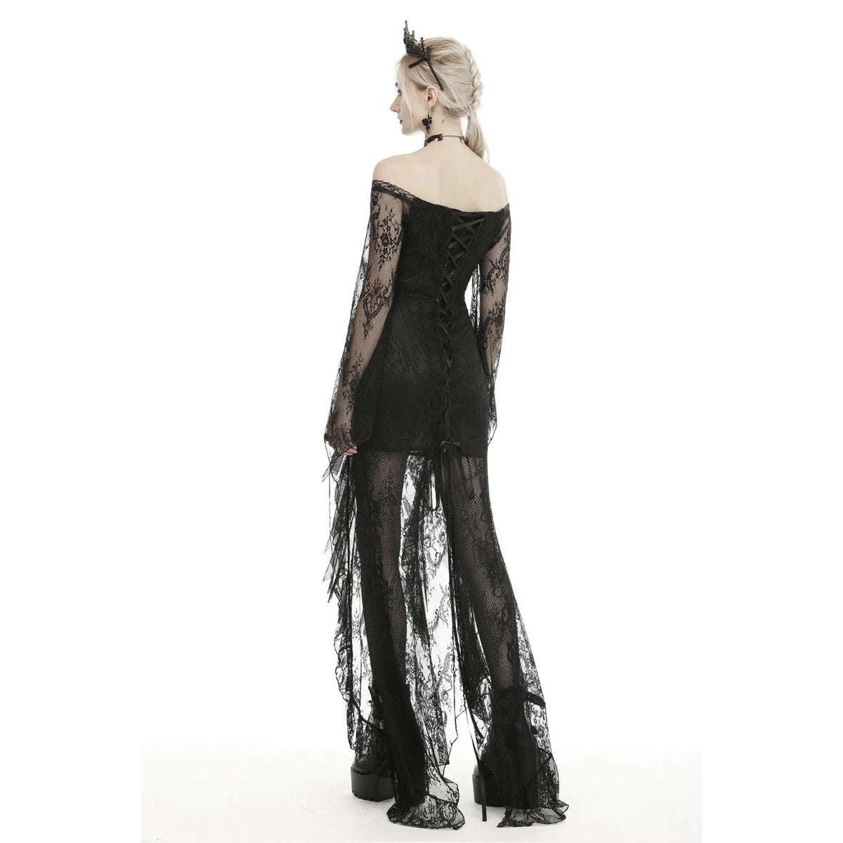 Dark In Love Gothic Victorian Vkei Black Lace Swallowtail Mermaid Dress