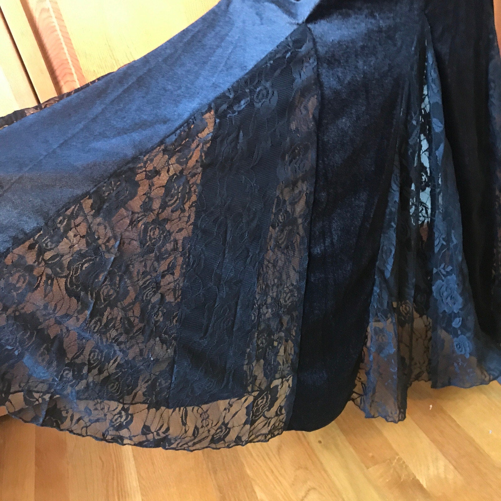 Gothic Victorian Flowers of Evil Black Velvet & Lace Morticia Gown Dress
