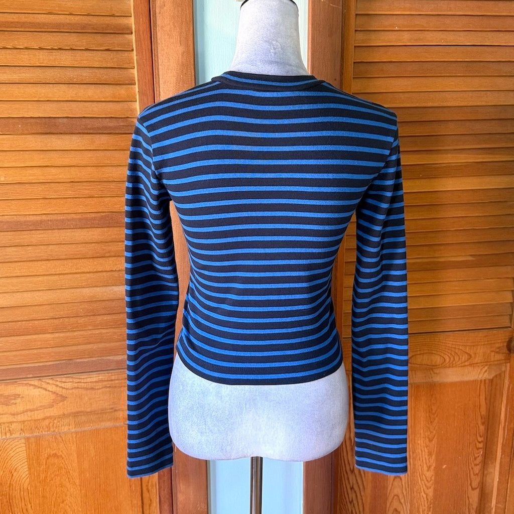 Alexander Wang T Punk Goth Emo Ballet Black Blue Striped Cotton Knit LS Top XS