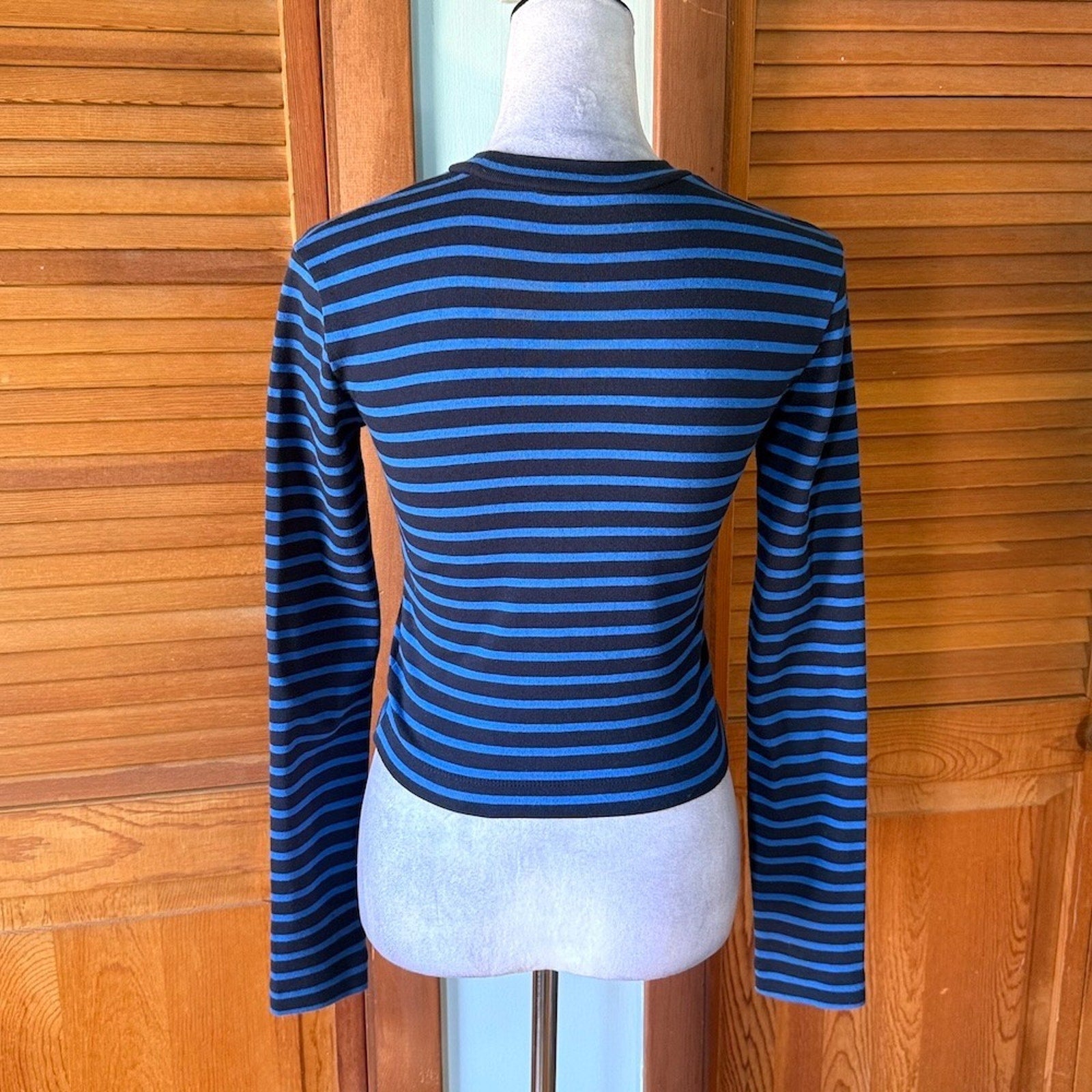 Alexander Wang T Punk Goth Emo Ballet Black Blue Striped Cotton Knit LS Top XS