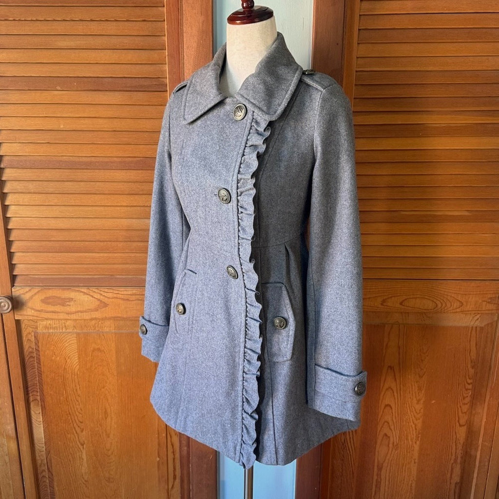 Tulle J-fashion Dollcore Gyaru Himekaji Gray Wool Blend Pea Coat Jacket XS-S