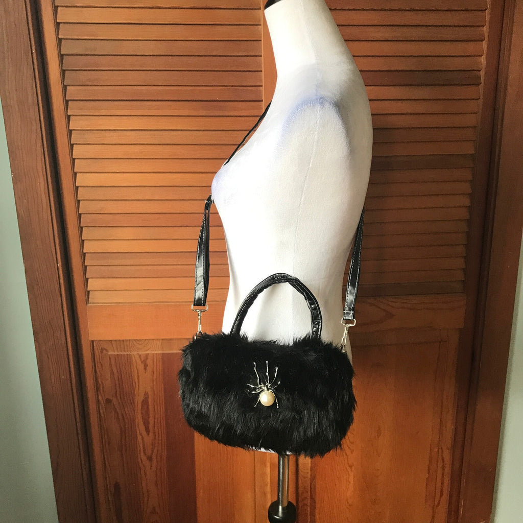 Goth Punk Cyber Lolita Kawaii Black Faux Fur Spider Tarantula Purse Bag