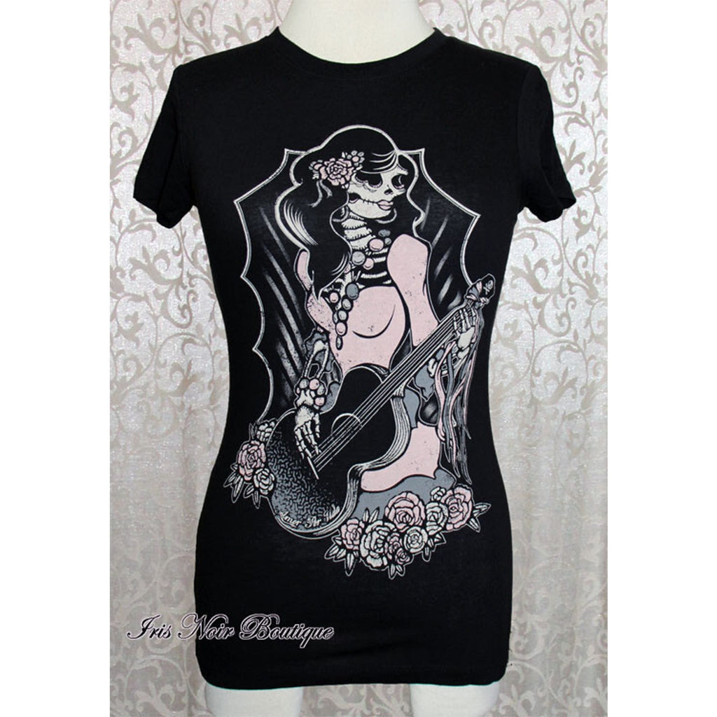 Punk Goth Horror Gothic Lolita Punk Black Guitarista Dead Diva Anime Tee M